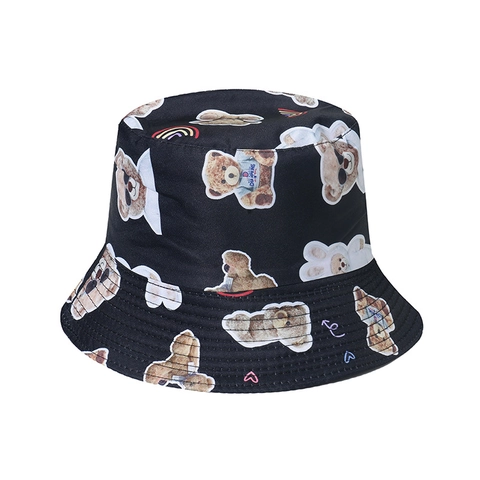 Reversible Polyester Bucket Hat With Cartoon Mushroom Owl Space Print Casual Outdoor Sun Protection Fisherman Hat