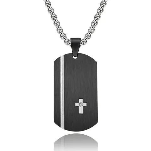 Collana Pendente Croce Acciaio Inossidabile Uomo Minimalista Inciso Dog Tag Zircone Moda Punk Gotico Gioielli Regalo