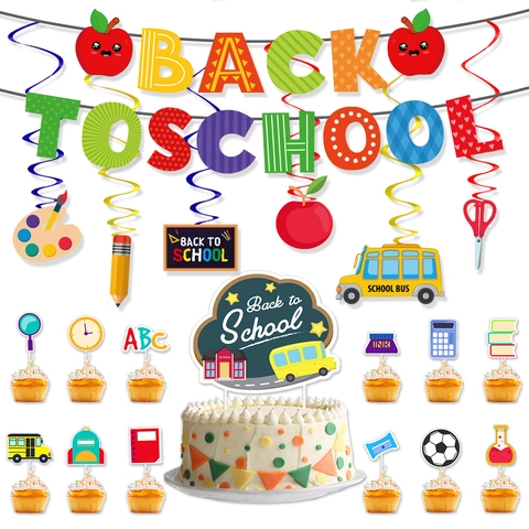 Decorazioni Per Feste Di Ritorno A Scuola Banner Spirali Appese Topper Per Cupcake Carta Tema Cartone Animato Per Aula