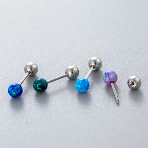 Opal Cartilage Stud Earrings Titanium Steel Double Headed Screw Piercing Jewelry Minimalist Niche Style Women