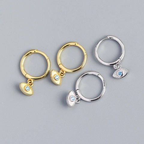 Evil Eye Hoop Earrings 925 Sterling Silver Blue Zircon Geometric Dainty Minimalist Jewelry For Women