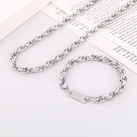 Collar De Cadena De Cuerda Acero Inoxidable Colgante Cuadrado Twisted Link Joyas Punk Para Hombres Mujeres
