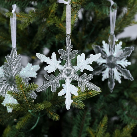 Addobbi Natalizi Appesi A Fiocco Di Neve In Acrilico Per Albero Di Natale Cavo Trasparente Glitter Cristallo Di Ghiaccio