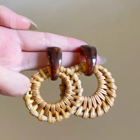 Orecchini In Paglia Intrecciata Con Fiori Stile Boho Vacanze Mare Gioielli In Lega Fatti A Mano Con Perno In Argento Per Donne