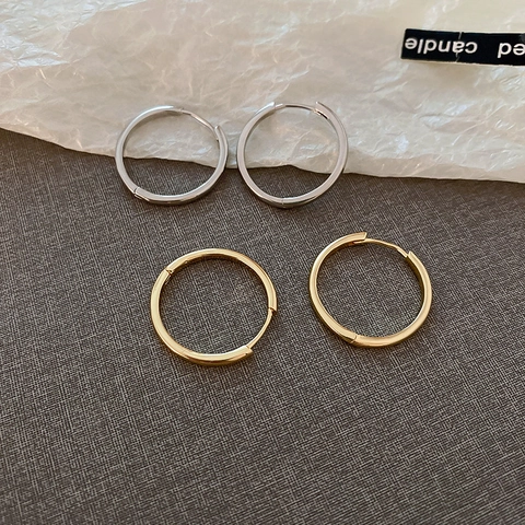 Orecchini A Cerchio Geometrici Minimalisti Da Donna Lega Con Perno In Argento Stile Metallico Lucido