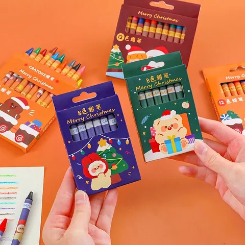 Christmas Crayons Multi Color Cartoon Santa Reindeer Pattern Wax Drawing Pencils For Kids Art Painting Party Favor Gift