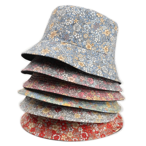 Cappello Da Pescatore Reversibile In Cotone Con Stampa A Margherita Protezione Solare Per Donna