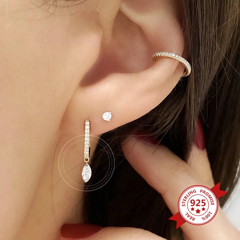 Marquise Cut Zircon Dangle Huggie Hoop Earrings With 925 Sterling Silver Earring Post Copper Minimalist Fashion Jewelry Women