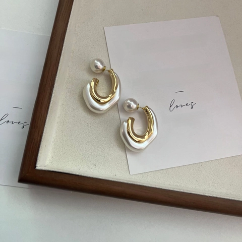 Orecchini A Cerchio Geometrici In Lega Di Zinco Resina Imitazione Perla Artificial E Perno In Argento Sterling 925 Stile Retro Francese