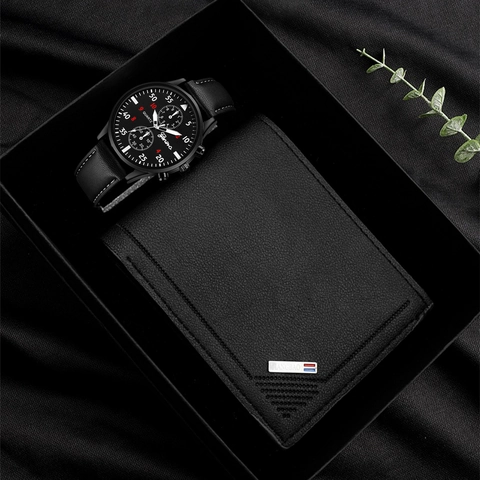 Herren Quarz Uhr Und Leder Brieftasche Geschenkset Business Casual Armbanduhr Mit Premium Geschenkbox Für Vater