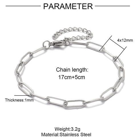 Stainless Steel Paperclip Chain Bracelet Embossed Cross Link Adjustable Jewelry For Women Fashion Commuting Simple