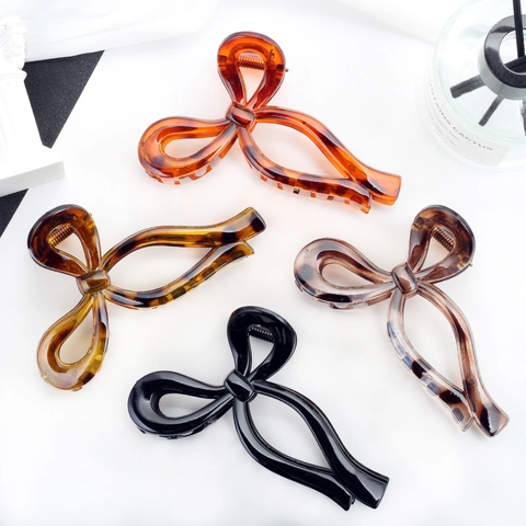 Elegant Bow Shape Hair Claw Clips Gradient Tortoiseshell Pattern Resin Non-Slip Large Shark Clips For Women Girls
