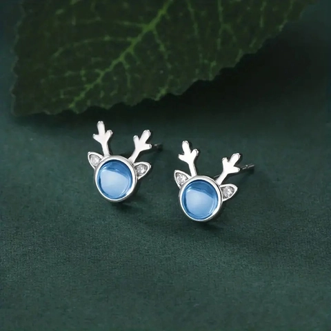 Orecchini A Lobo Renna In Rame Con Zircone Blu Carini Natale Corna Di Cervo Gioielli Per Donna