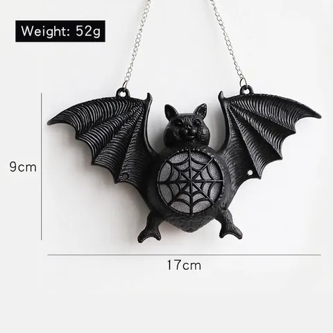 Halloween LED Glowing Bat Hanging Decoration Plastic Colorful Light Spider Web Pattern Metal Chain Haunted House Props