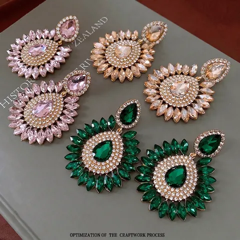 Teardrop Drop Ohrringe Legierung Strass Kristall Übertriebener Vintage Luxus Sonnenblumen Damen Schmuck Mit Silbernem Ohrstecker