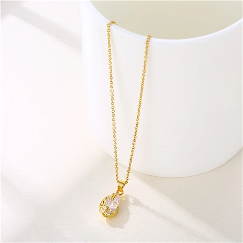 Anhänger Halskette Edelstahl Vergoldet Wassertropfen Zirkon Pfau Design Kristall Schlüsselbein Kette Schmuck Für Damen