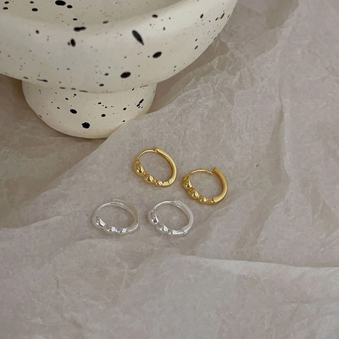 Orecchini In Argento Sterling 925 Minimalista Texture Perline Cerchi Per Donna Stile Geometrico Elegante
