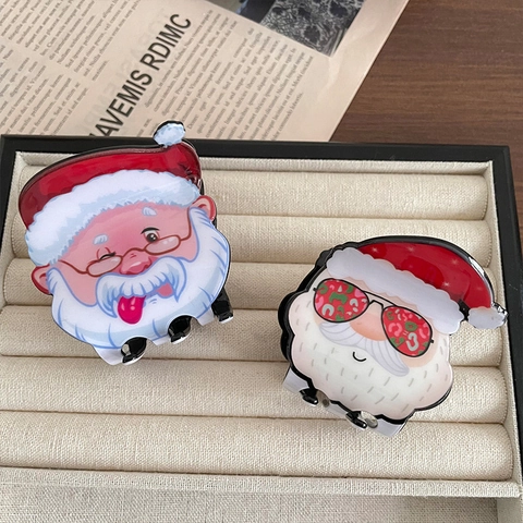 Christmas Santa Claus Hair Claw Clip Acrylic Cute Funny Gnome Sunflower Festive Headwear For Women Girls
