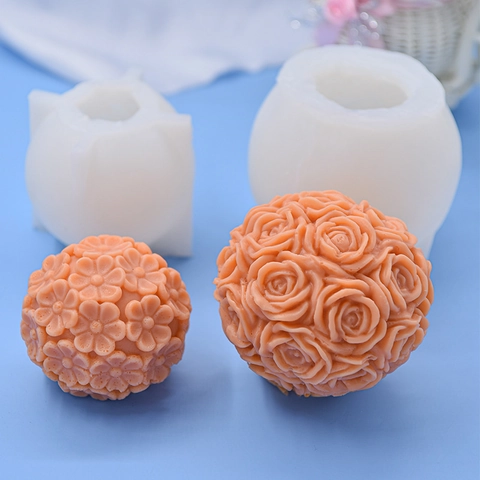 Flower Ball Silicone Mold Rose Sphere DIY Candle Making Soap Plaster Fondant Handmade Craft Baking Tool Decorative