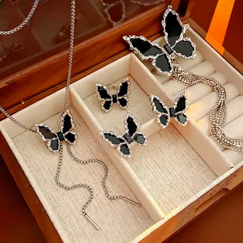 Vlinder Oorbellen Legering Met Strass En Zilveren Steker Luxe Elegante Mode Sieraden Voor Dames