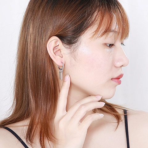 Stainless Steel Geometric Dangle Earrings Minimalist Multi Layer Hoop Link U Shape Pendant Jewelry For Women