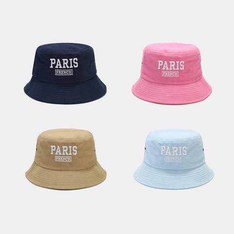 Bucket Hat Baumwolle Canvas Paris French Stickerei Atmungsaktiv Sonnenschutz Outdoor Hut