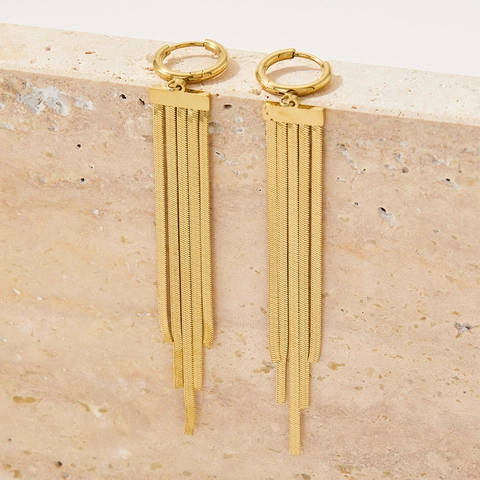 Roestvrijstalen Lange Kwastje Drop Hoop Oorbellen Verguld Slangenketting Minimalistische Mode Sieraden Voor Dames