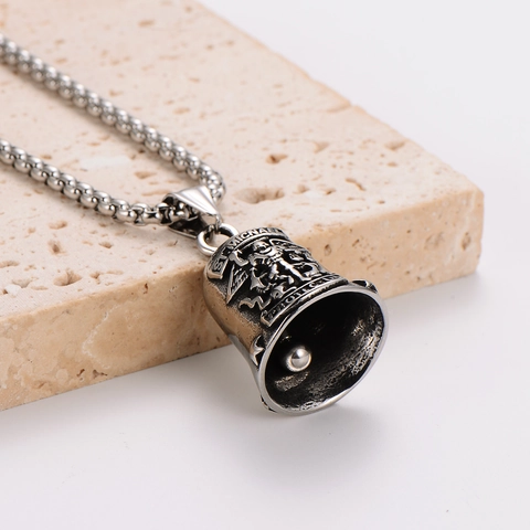 Vintage St Michael Protect Us Guardian Bell Pendant Necklace 304 Stainless Steel Angel Wings Religious Jewelry For Men