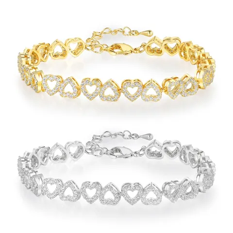 Bracciale a Maglie a Cuore in Rame Regolabile per Donna con Zirconia Pavé Design di Lusso Leggero Gioielli Romantici Regalo