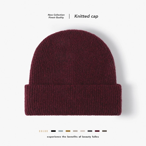 Gorro De Lana Tejido Cálido Grueso De Canalé Con Dobladillo Color Sólido Invierno Unisex