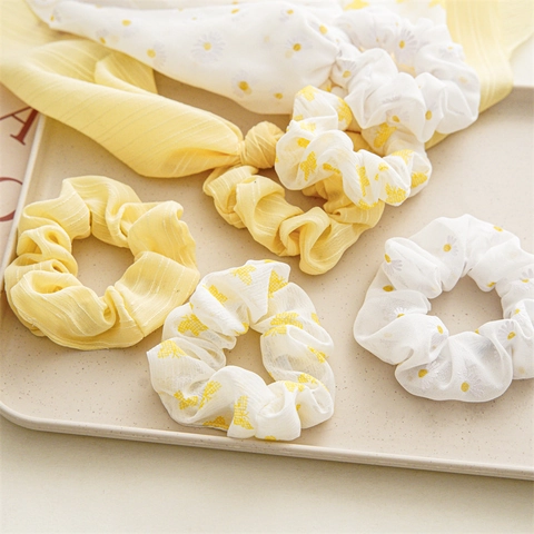 Coleteros Florales De Gasa Y Diadema Triangular Estampado Mariposa Margarita Gomas Para El Pelo Elásticas Estilo Dulce