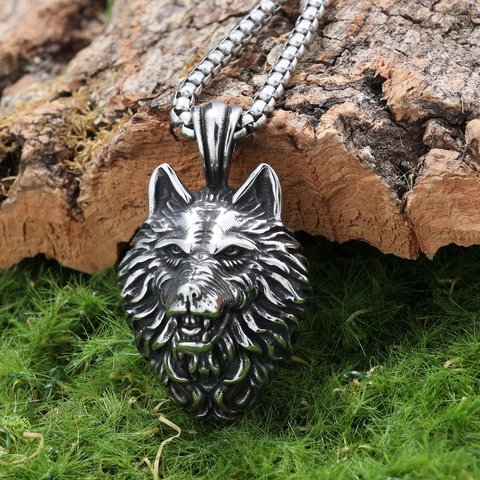 Collar Con Colgante De Cabeza De Lobo Acero Inoxidable Retro Punk Hip Hop Plata Vintage Joyas Animales Para Hombres