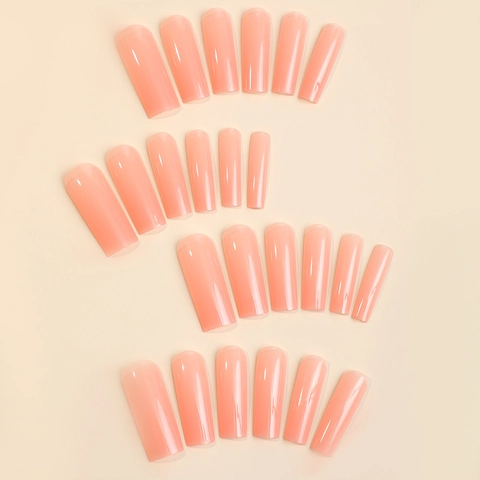 Lange Quadratische Press On Nails Gelee Nude Rosa Transparent Künstliche Fingernägel Mit Kleber Und Feile Für Frauen