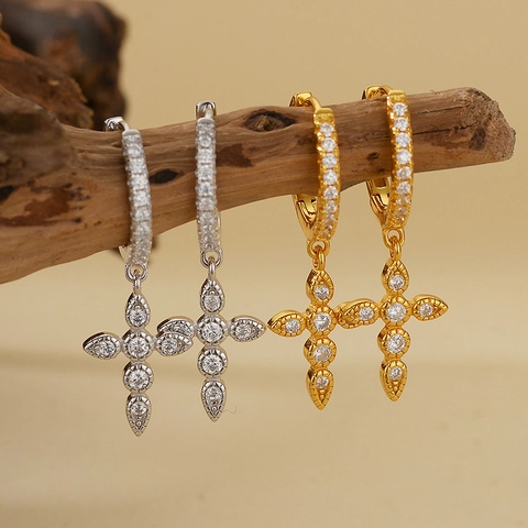 925 Sterling Zilveren Kruis Hanger Oorbellen Voor Vrouwen Retro Mode Micro Strass Hoop Oorbellen Sieraden Cadeau
