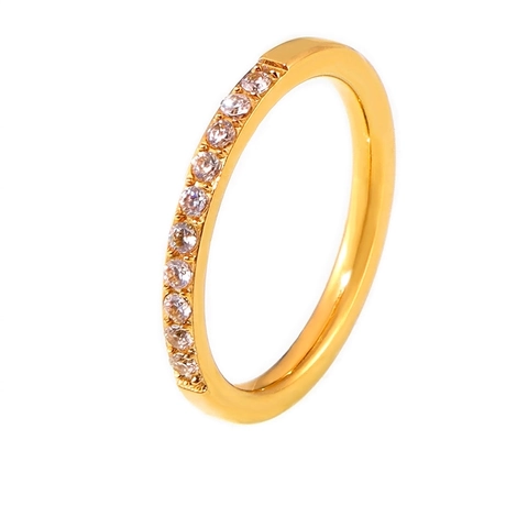 Simple Zircon Thin Band Ring Titanium Steel 18K Gold Plated PVD Stackable Jewelry For Women Elegant Half Eternity
