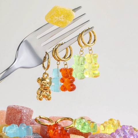 Gummy Bär Creolen Bunte Transparente Harz Anhänger 18K Vergoldeter Edelstahl Y2K Mode Schmuck Für Damen