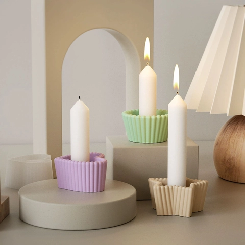 Silicone Candle Holder Mold Heart Star Round Striped DIY Handmade Plaster Casting Tool For Aesthetic Home Decor Crafts