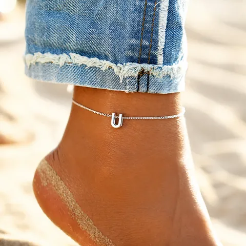 Personalized Stainless Steel Initial Alphabet Anklet For Women 14K Gold Plated Adjustable DIY Letter Beach Foot Jewelry