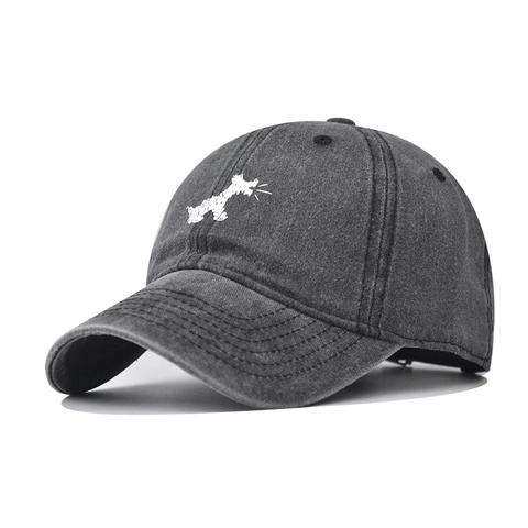 Casquette De Baseball En Coton Lavé Broderie Chien Style Rétro Chapeau Soleil Réglable Unisexe