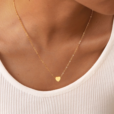 Collar Con Colgante de Corazón de Acero Inoxidable Minimalista para Mujer Chapado en Oro Cadena de Clavícula Joyería de Moda de Verano