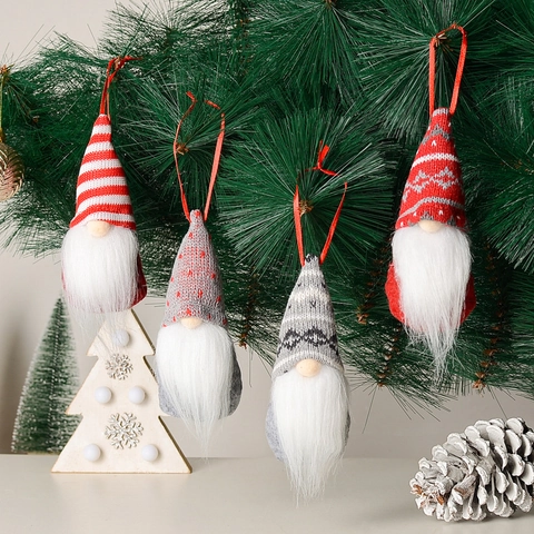 Ornements Suspendus Gnome De Noël Tricotés Tomte Suédois Poupée Sans Visage Pour Décoration De Sapin Style Nordique Fait Main Peluche