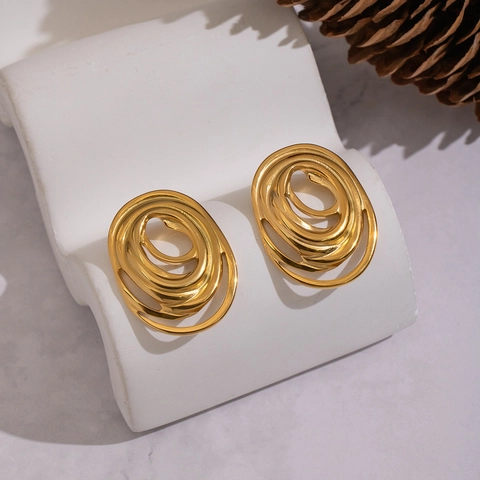 Stainless Steel Earrings 304 Gold Plated Abstract Spiral Geometric Oval Studs Waterproof Hypoallergenic Jewelry Women