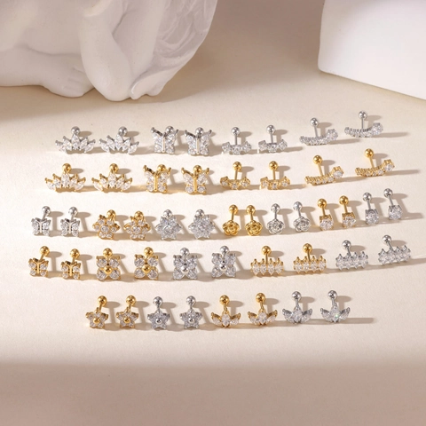 Orecchini A Lobo In Acciaio Al Titanio Zircone Vite Piercing Cartilagine Gioielli Farfalla Stella Fiore Elegante Moda Donna