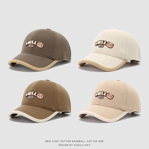 Kids Cotton Baseball Cap Warm Windproof Outdoor Sun Hat Dinosaur Bear Cartoon Pattern Rope Trim Hip Hop Style Hat