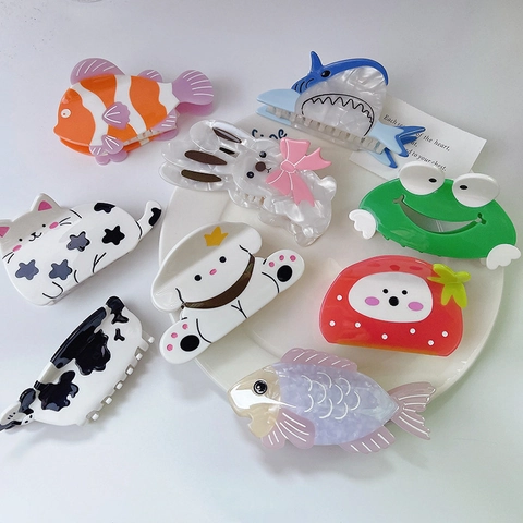 Acetate Hair Claw Clips Cute Animal Shaped Shark Dog Rabbit Cartoon Hair Catch Barrette Accessories For Women Girls