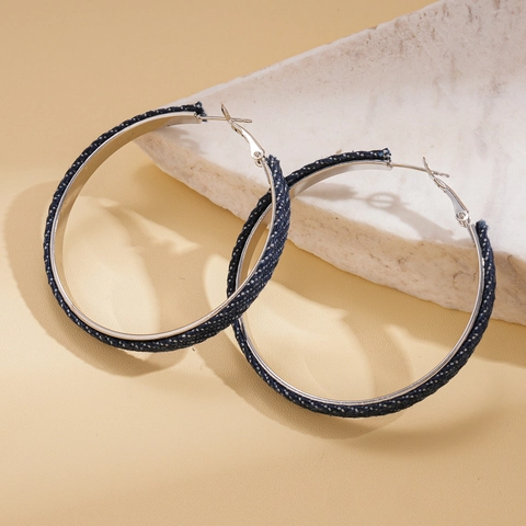 Retro Denim Fabric Wrapped Hoop Earrings With 925 Sterling Silver Earring Post Round Fashion Jewelry For Women