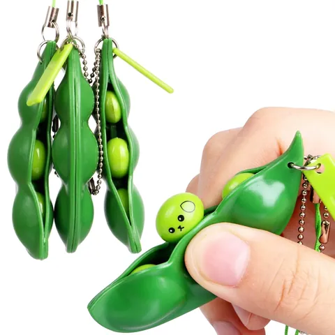 Squeeze Edamame Peanut Keychain Toy Plastic Decompression Stress Relief Fidget Pop Out Bean Charm For Kids Adults