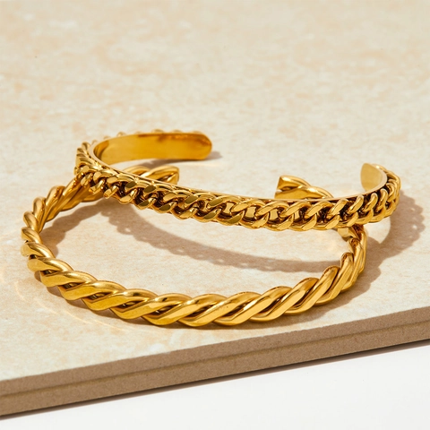Edelstahl Offener Armreif Armband Gedrehtes Seil Panzerkettenmuster Minimalistischer Hochglanzpolierter Schmuck Für Damen Herren