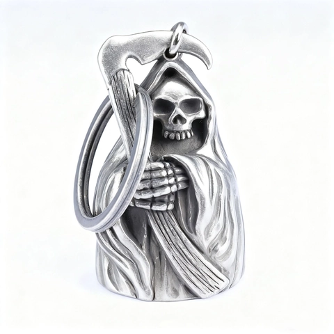 Grim Reaper Bell Pendant Necklace Stainless Steel Gothic Biker Gremlin Bell Vintage Punk Jewelry For Men