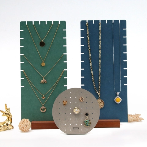 Jewelry Display Stand Wood Base Earring Organizer Board Necklace Holder Multi Hole Hexagon Round For Studs Desktop Rack